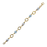 Bracelet with Light Blue Quartzite Hammered Rings and Grey Freshwater Pearls