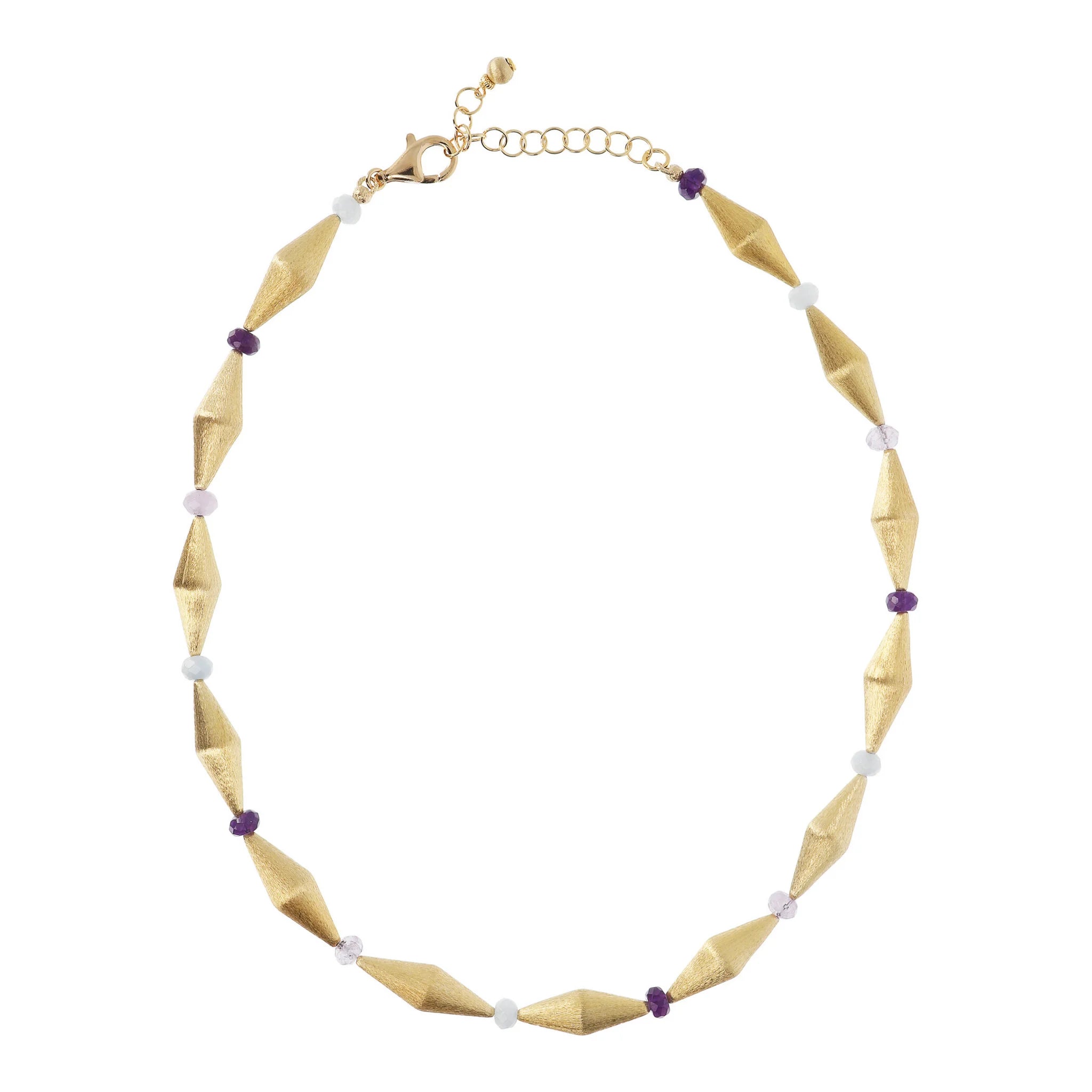 Collana Girocollo con Elementi Rombo Satinati e Pietre Naturali