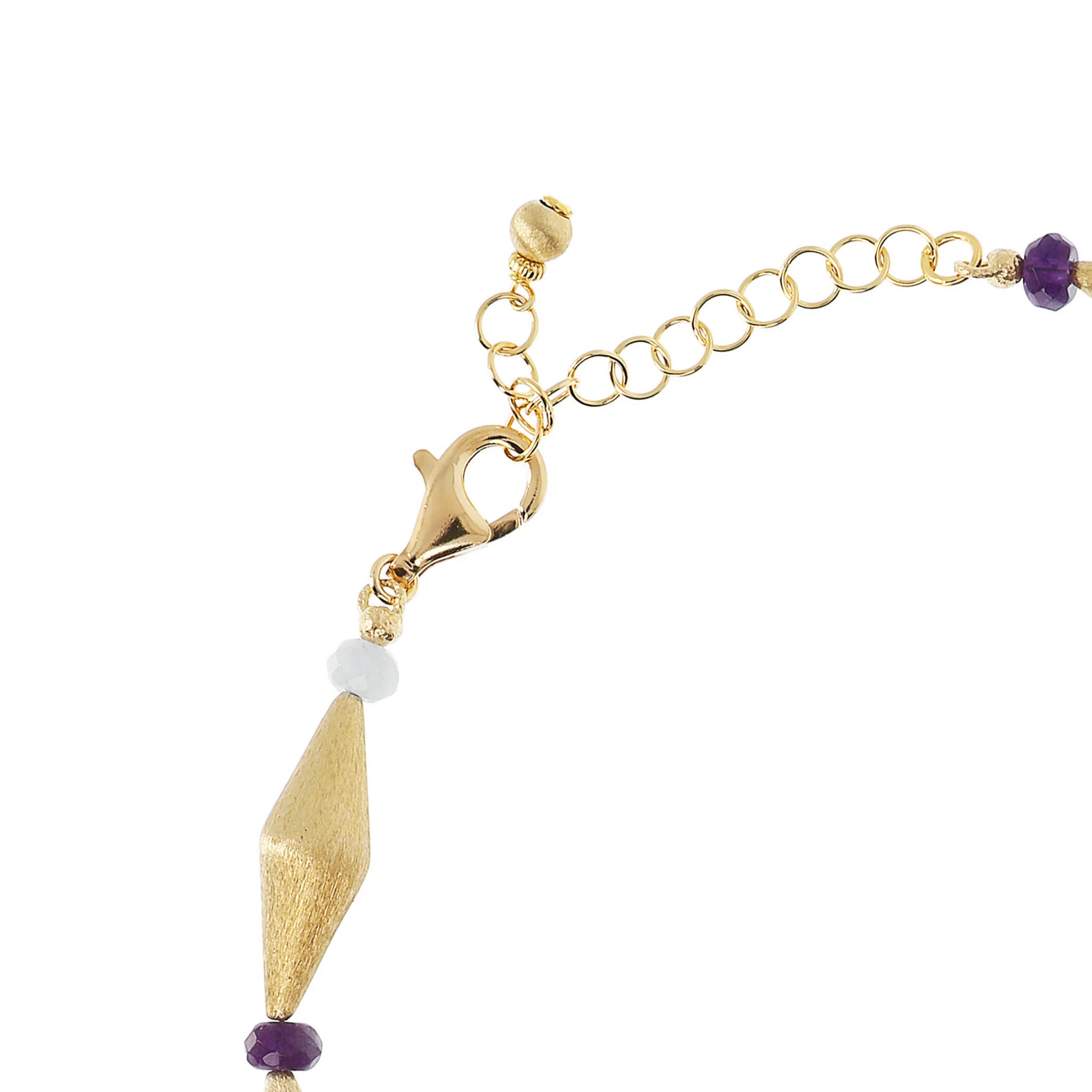 Collana Girocollo con Elementi Rombo Satinati e Pietre Naturali