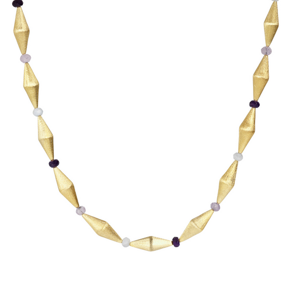 Necklace with Satin Rhombus Elements and Natural Stones