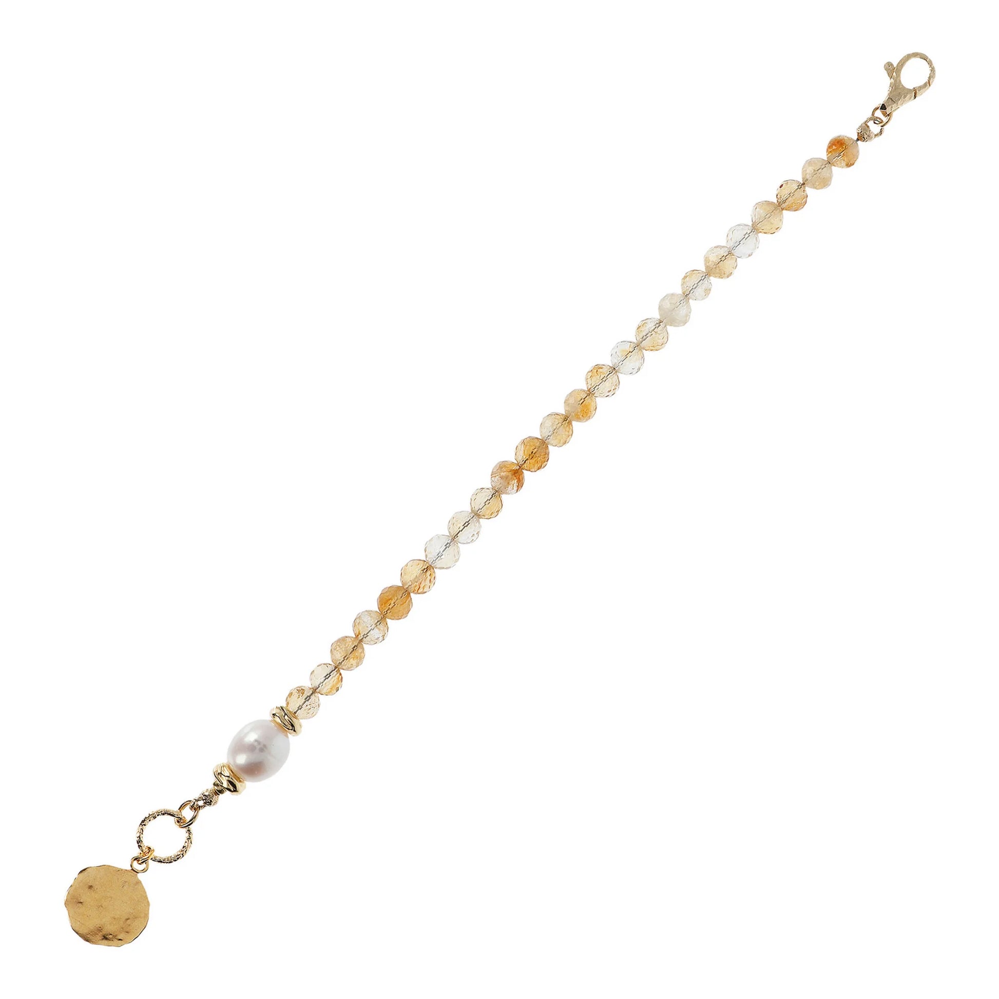 Bracelet with Natural Stones Hammered Pendant and Freshwater White Baroque Pearl Ø 9/10 mm