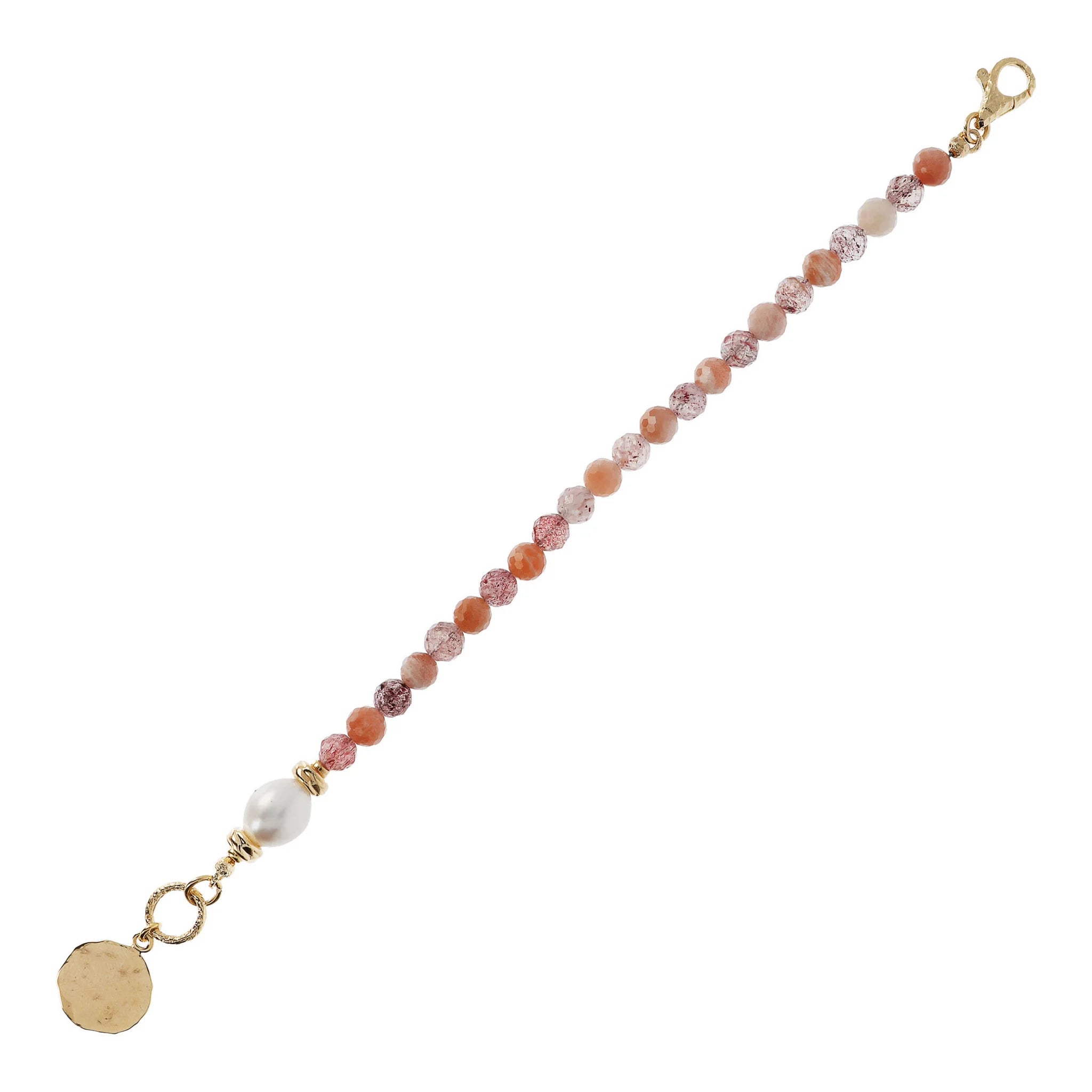Bracciale con Pietre Naturali Pendente Martellato e Perla Barocca Bianca d'Acqua Dolce Ø 9/10 mm