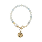 Bracelet with White Pearl Natural Stones and Hammered Pendant