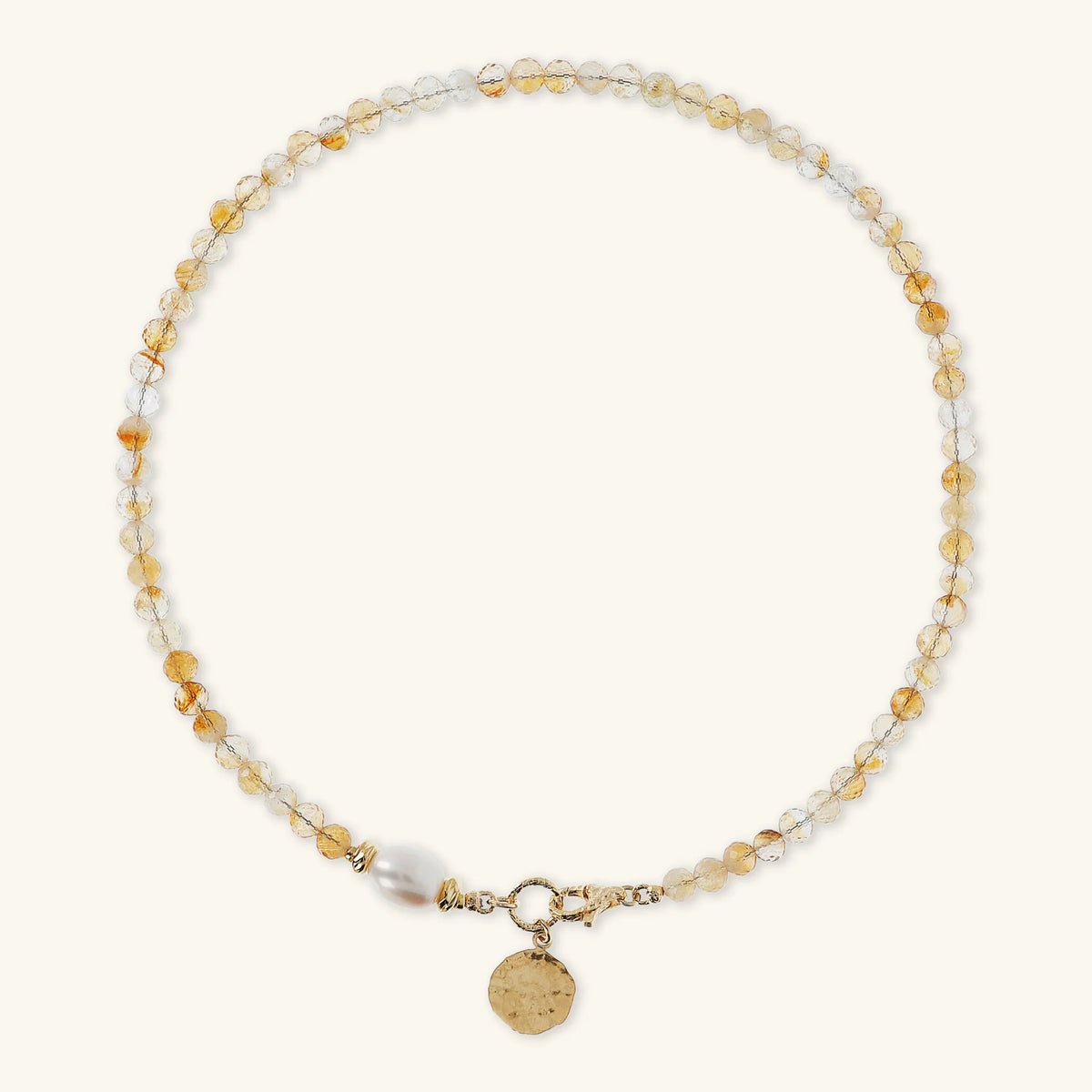 Necklace Necklace with Natural Stones Hammered Pendant and Freshwater White Baroque Pearl Ø 9/10 mm