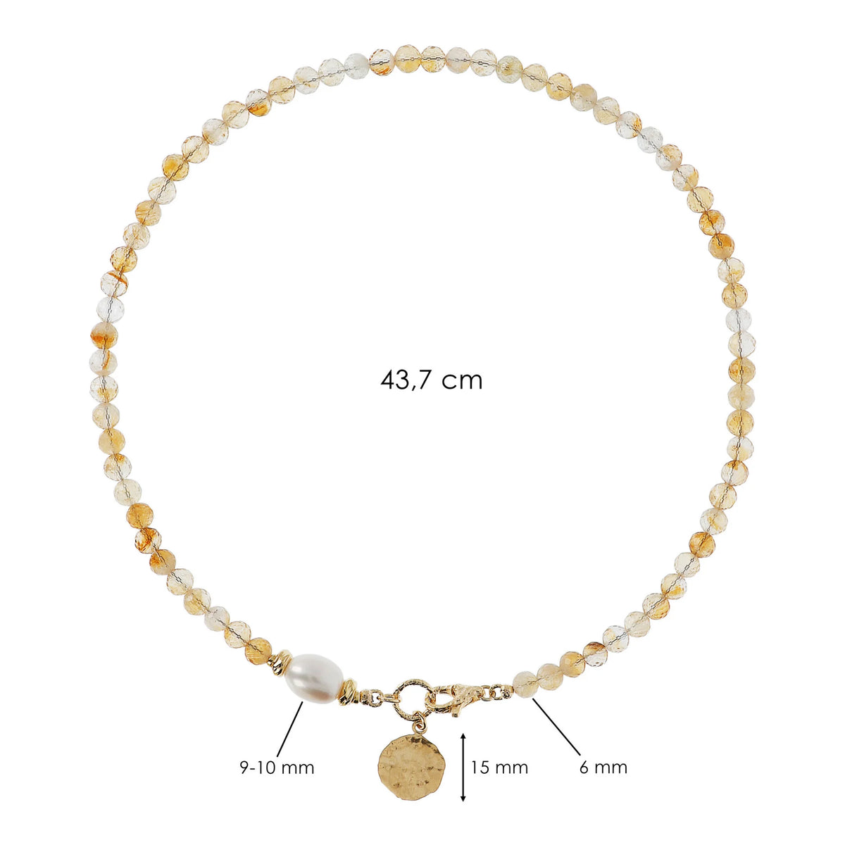 Necklace Necklace with Natural Stones Hammered Pendant and Freshwater White Baroque Pearl Ø 9/10 mm