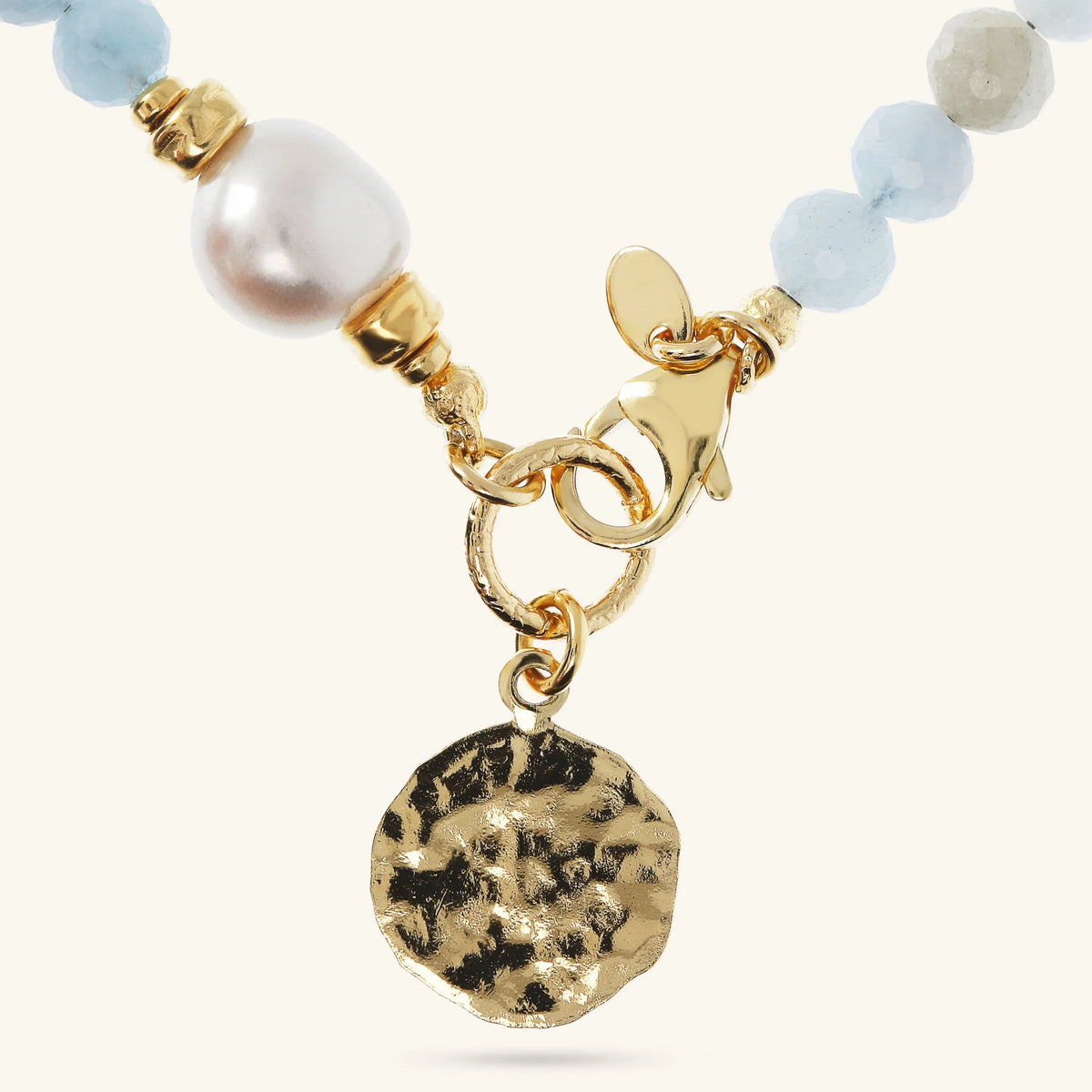 Necklace Necklace with Natural Stones Hammered Pendant and Freshwater White Baroque Pearl Ø 9/10 mm