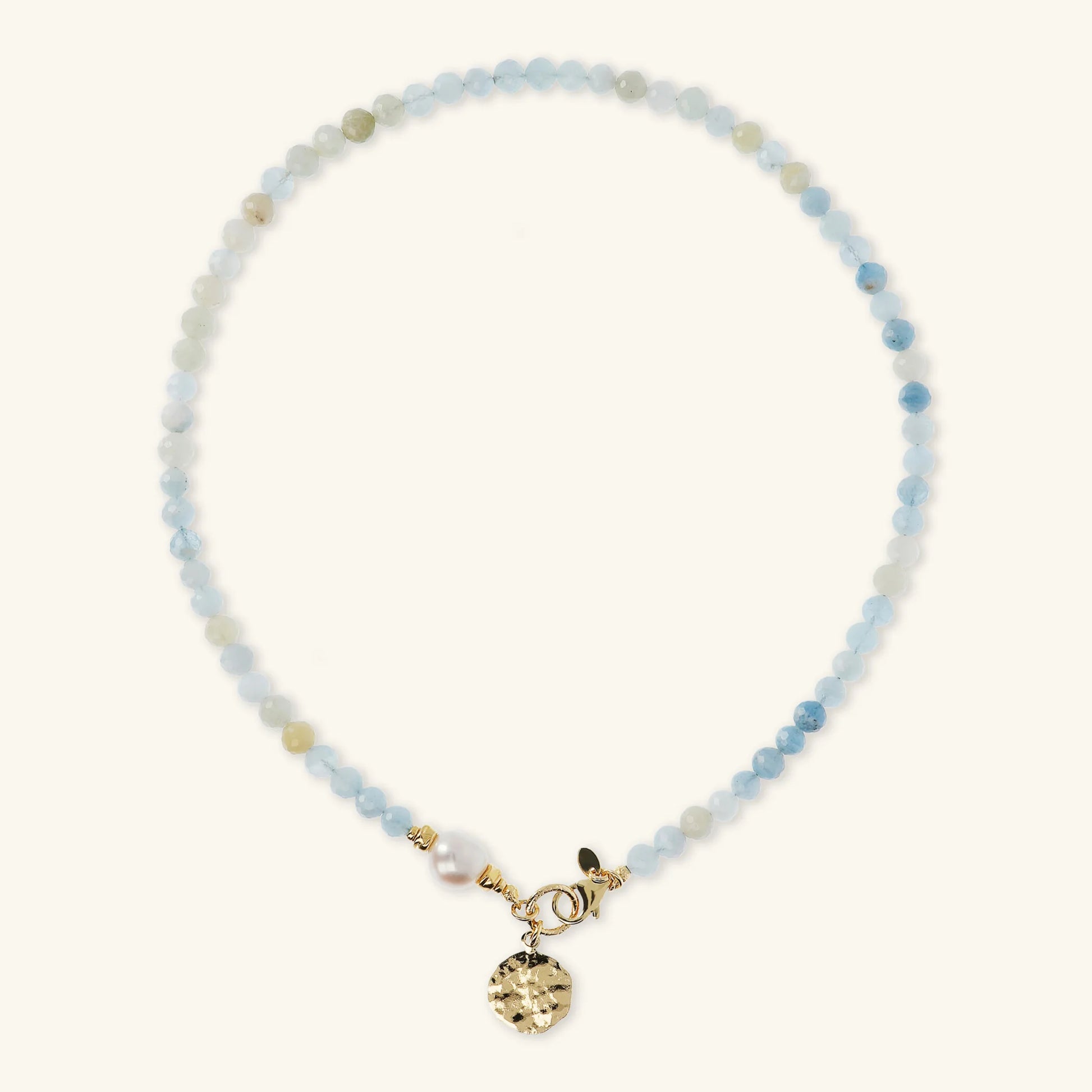 Collana Girocollo con Pietre Naturali Pendente Martellato e Perla Barocca Bianca d'Acqua Dolce Ø 9/10 mm