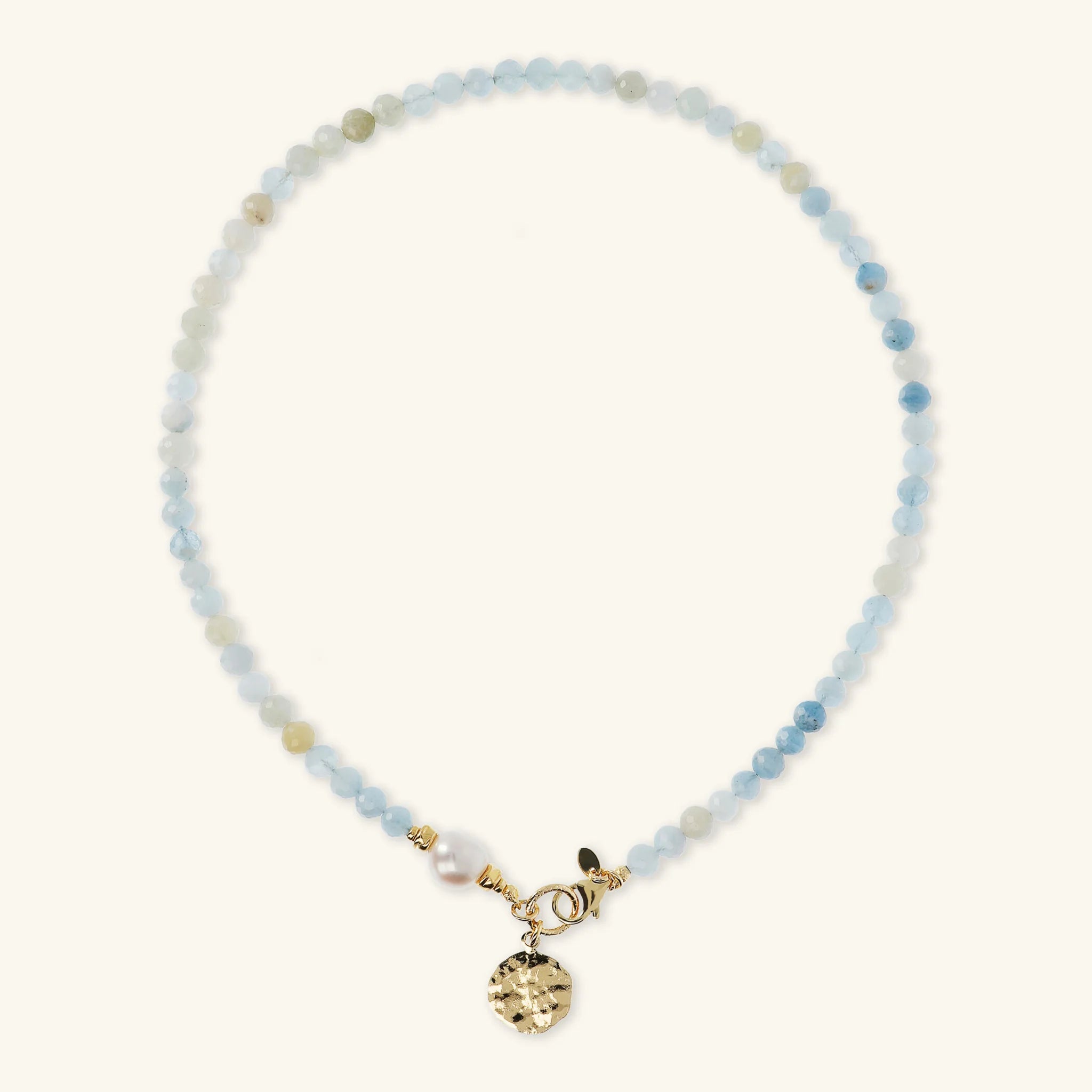 Collana Girocollo con Pietre Naturali Pendente Martellato e Perla Barocca Bianca d'Acqua Dolce Ø 9/10 mm