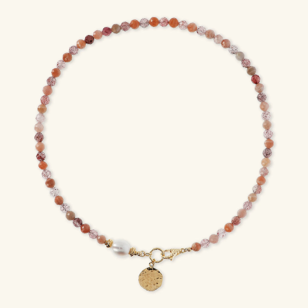 Necklace Necklace with Natural Stones Hammered Pendant and Freshwater White Baroque Pearl Ø 9/10 mm