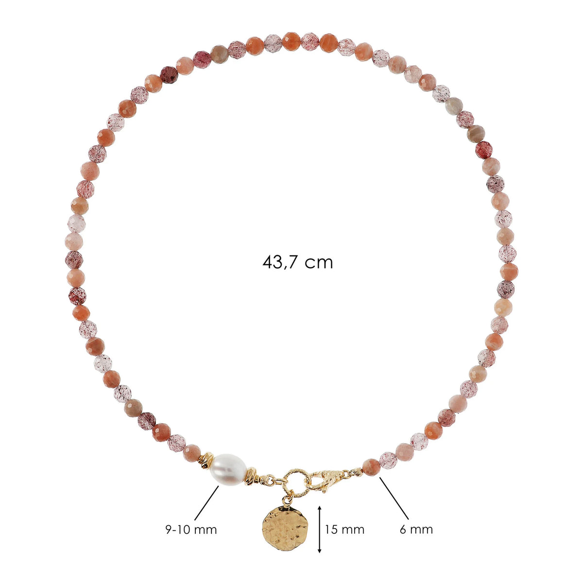 Necklace Necklace with Natural Stones Hammered Pendant and Freshwater White Baroque Pearl Ø 9/10 mm