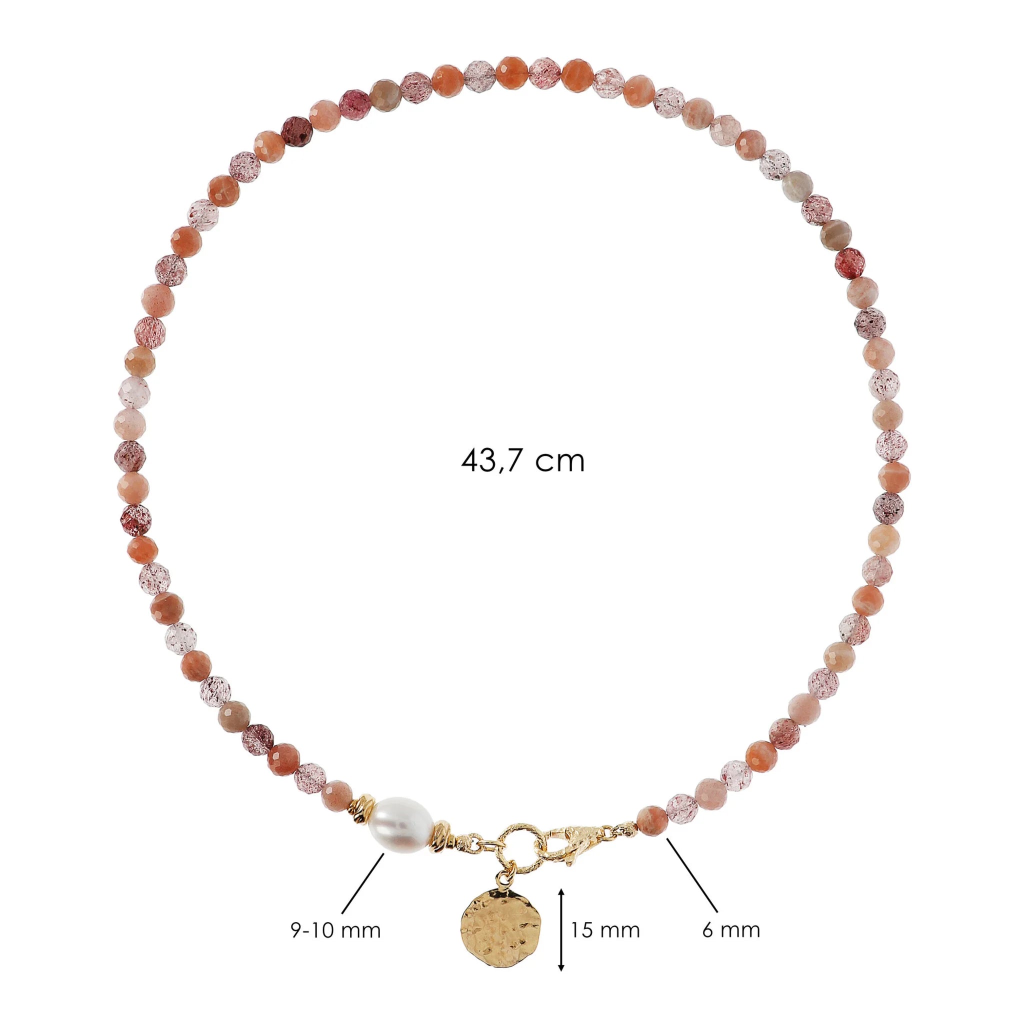 Necklace Necklace with Natural Stones Hammered Pendant and Freshwater White Baroque Pearl Ø 9/10 mm