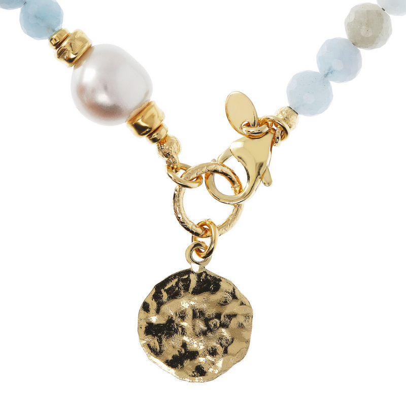 Necklace with White Pearl and Hammered Pendant