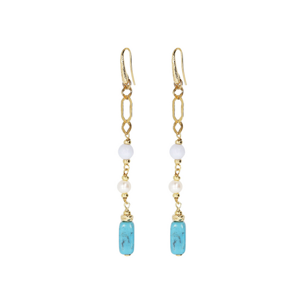 Pendant Earrings with Turquoise and White Pearls