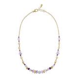 Rolo Chain Necklace with Purple Amethyst, Ametrine, White Agate and Satin Elements
