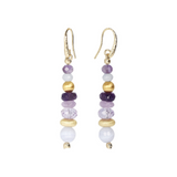 Boucles d'oreilles pendantes avec améthyste violette et amétrine, agate blanche et éléments en satin