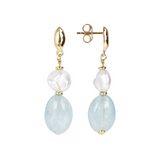 Pendant Earrings with White Pearl and Quartz