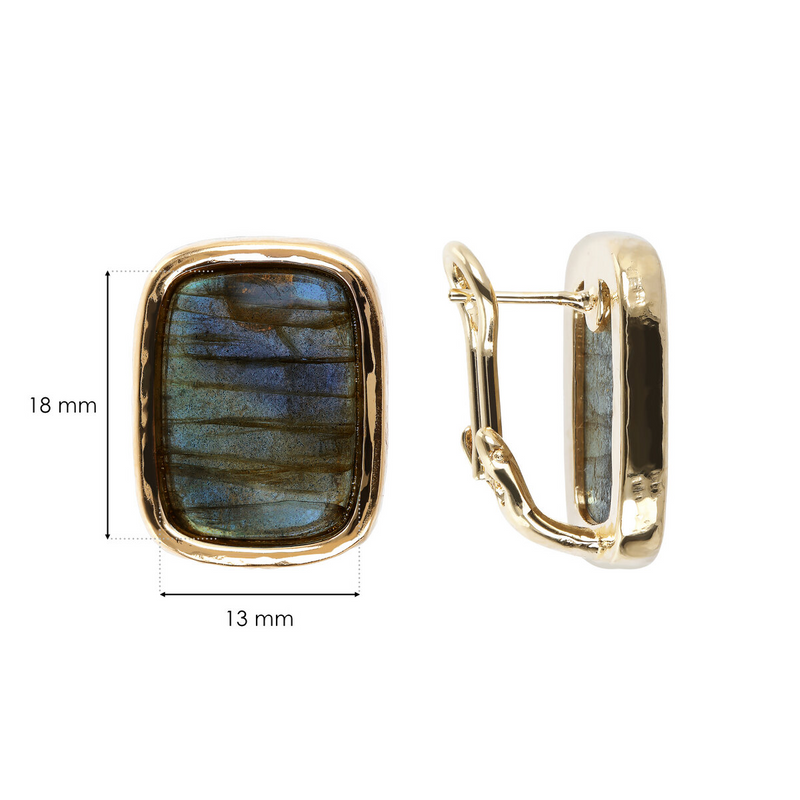 Stud Earrings in Rectangular Labradorite Natural Stone