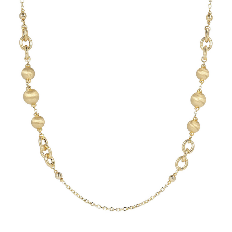 Long Rolo Chain Necklace with Satin Spheres