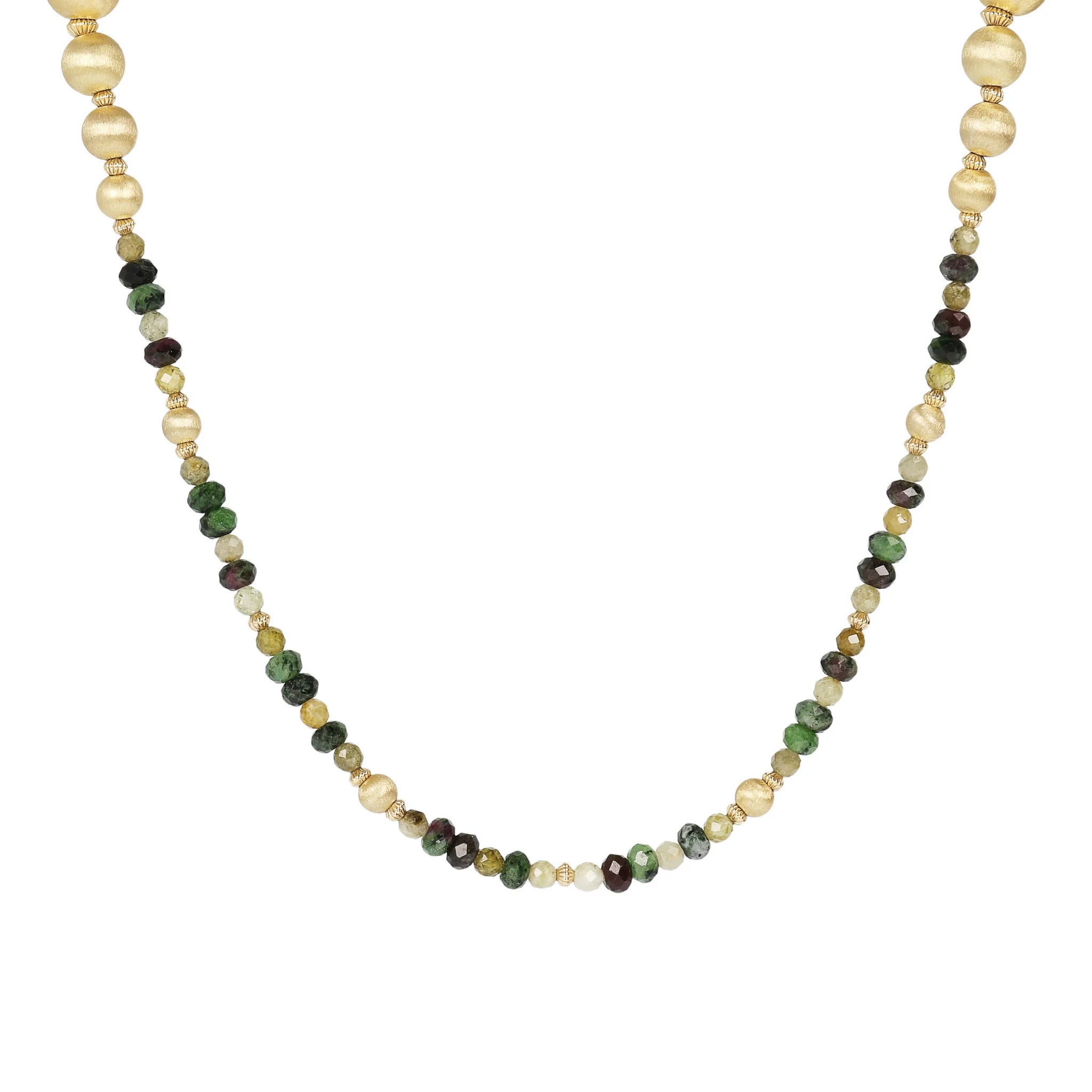 Collana Lunga con Sfere Satinate e Pietre Naturali