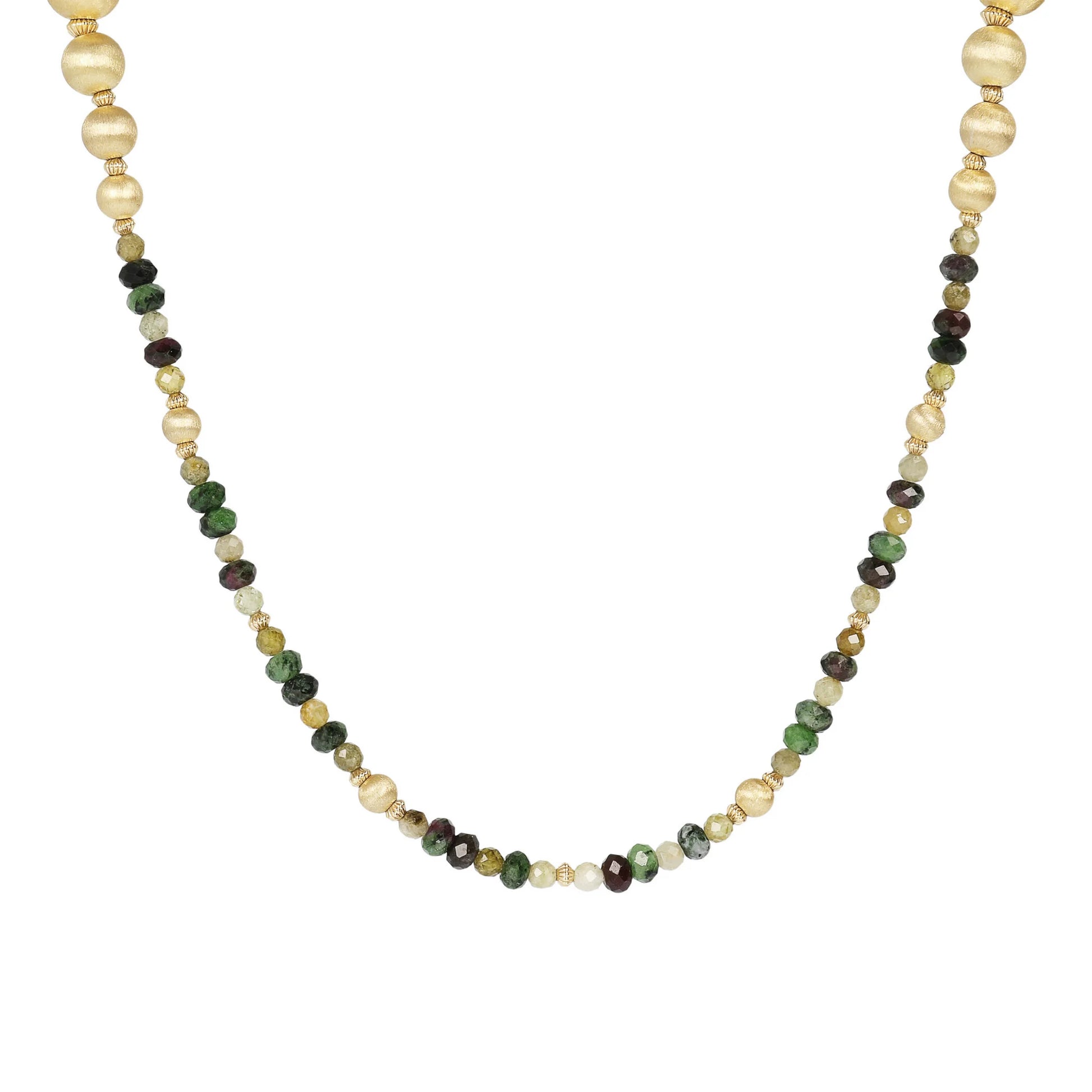 Collana Lunga con Sfere Satinate e Pietre Naturali