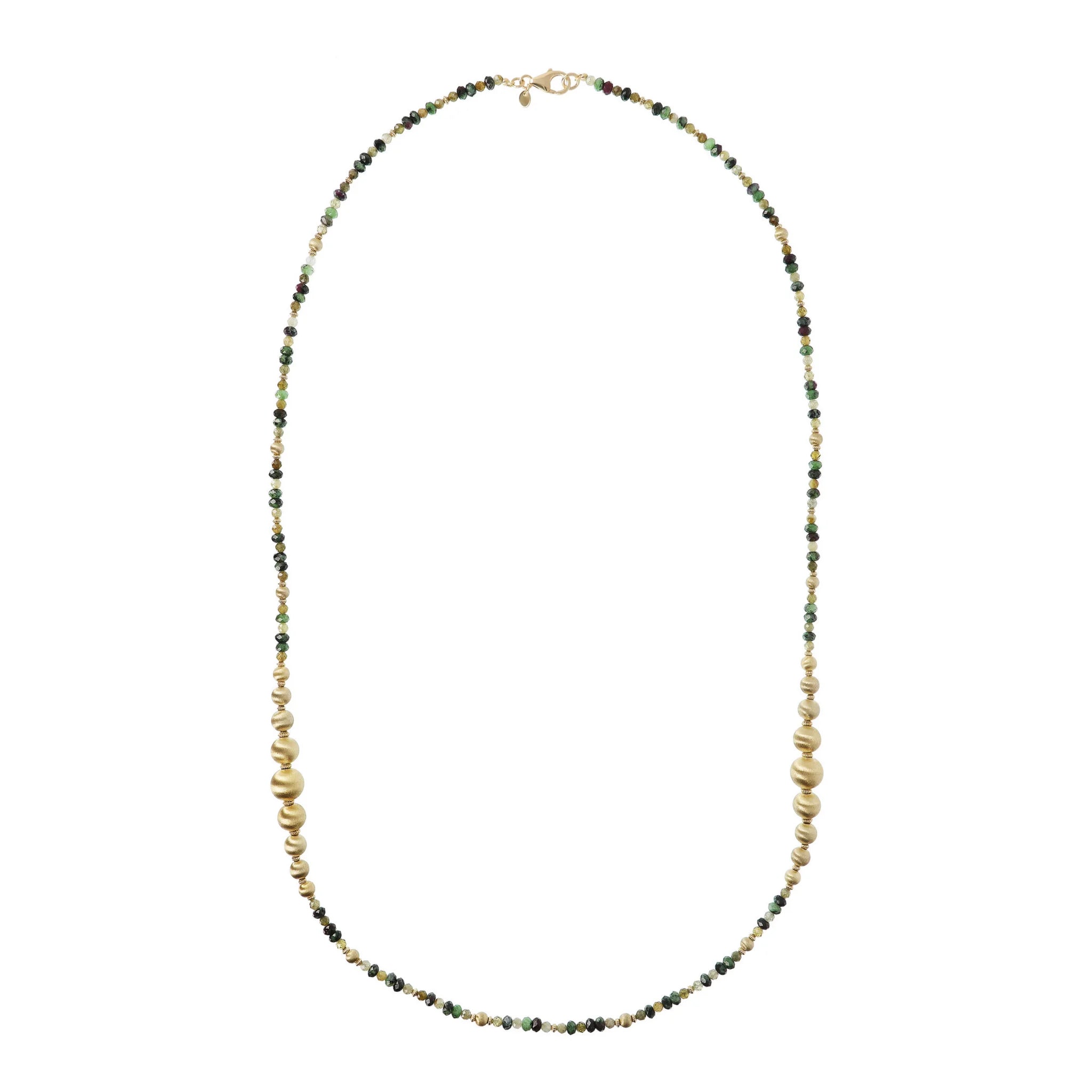 Collana Lunga con Sfere Satinate e Pietre Naturali