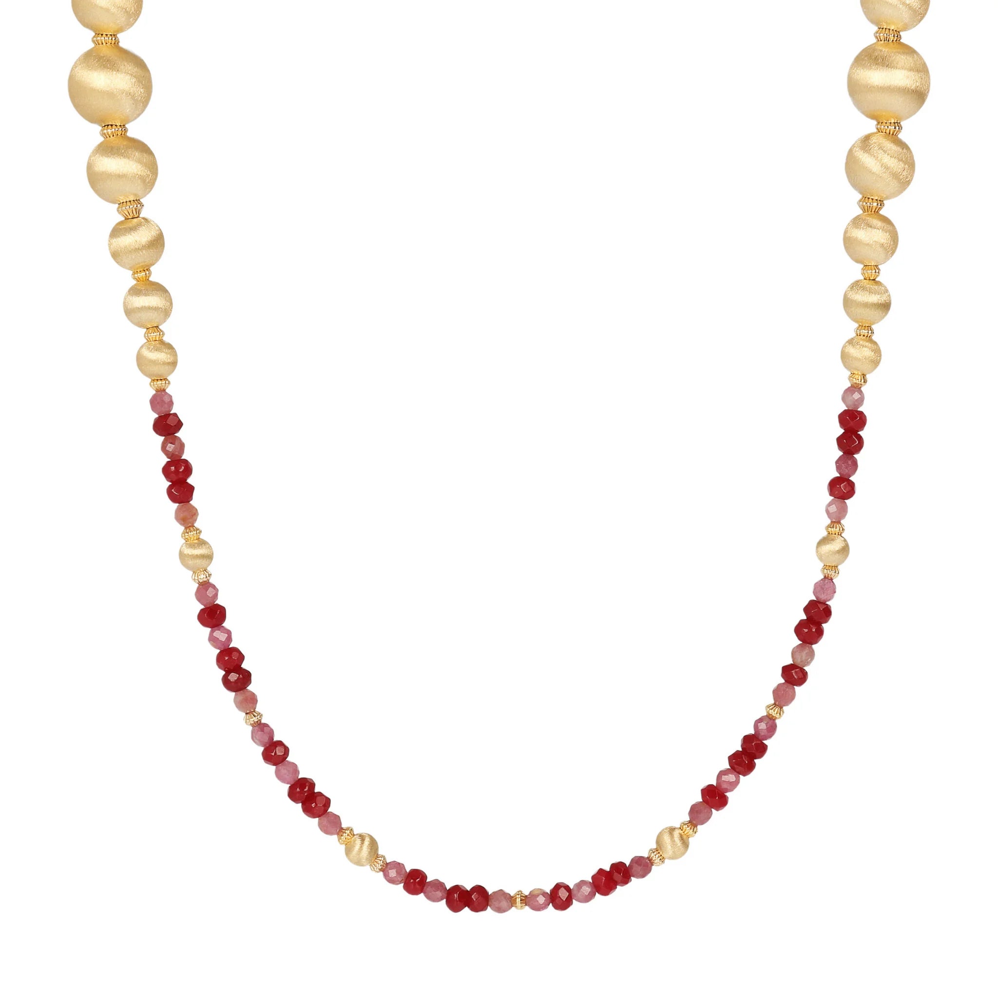 Collana Lunga con Sfere Satinate e Pietre Naturali
