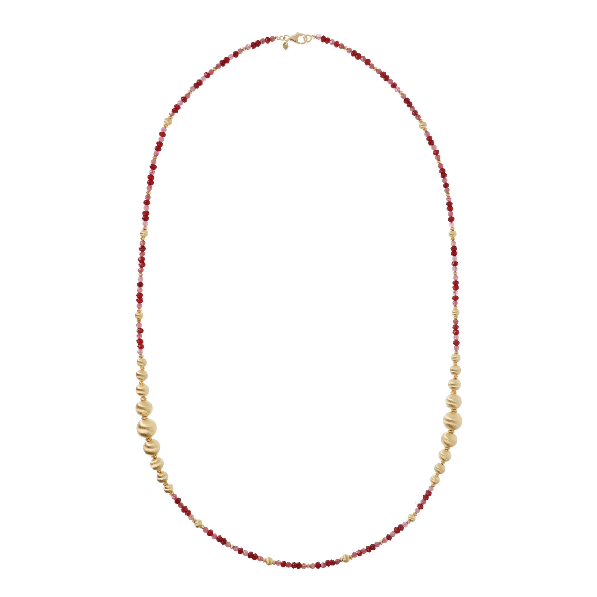 Collana Lunga con Sfere Satinate e Pietre Naturali