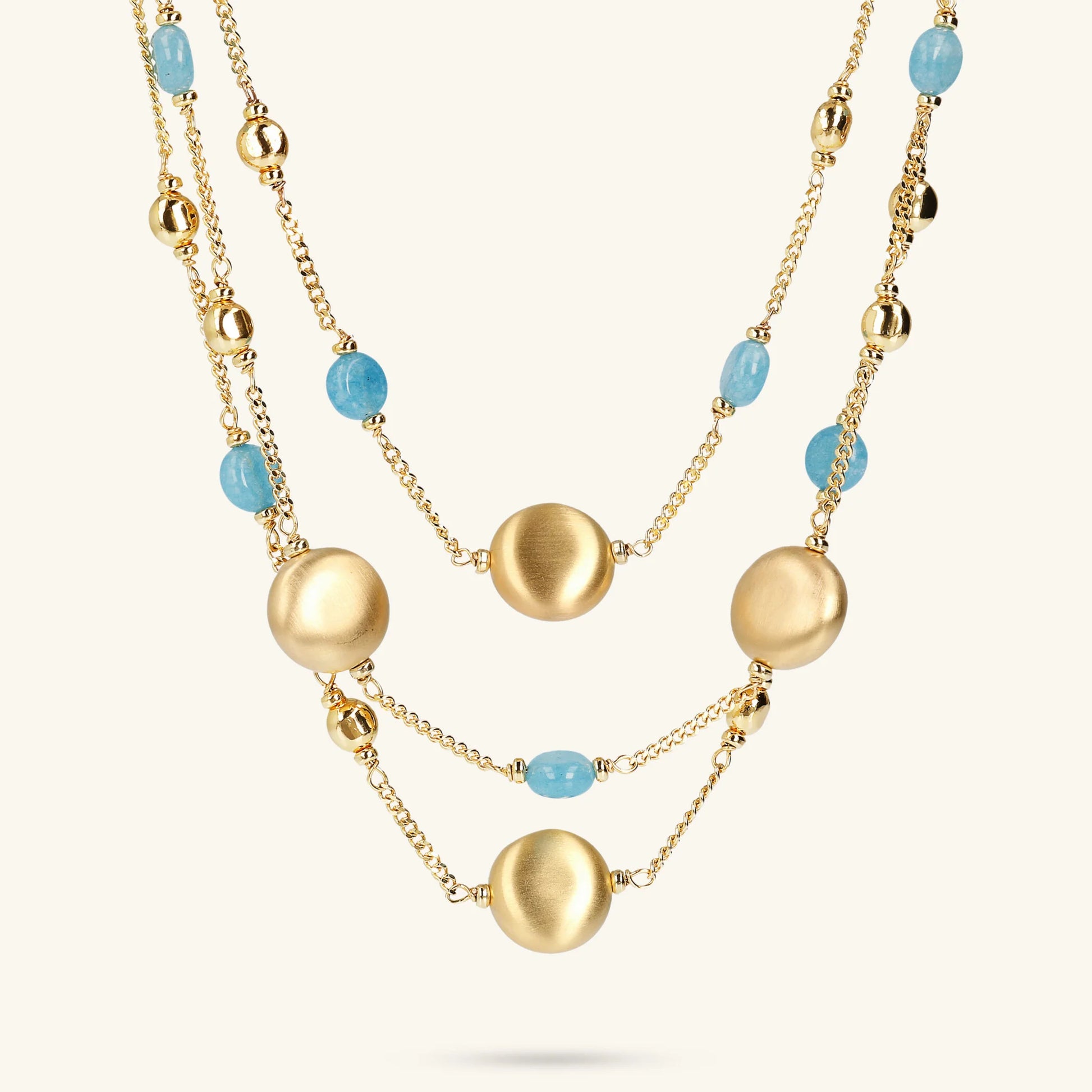 Collana Multifilo Catena Grumetta con Sfere Golden e Pietra Naturale Quarzo
