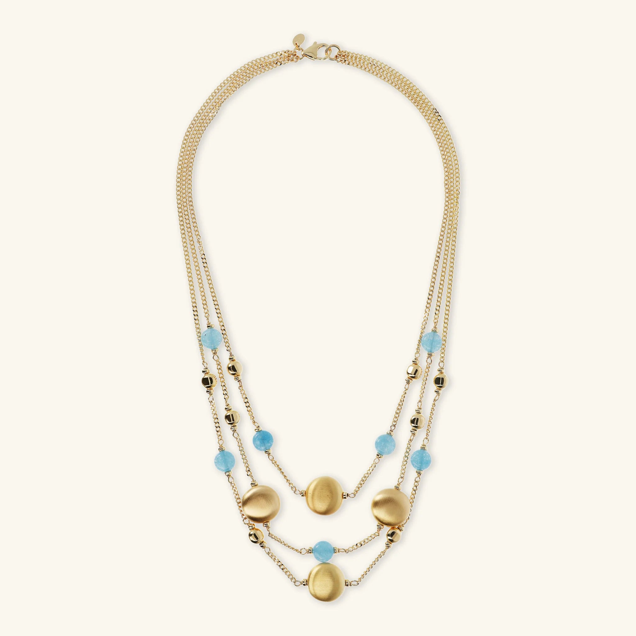 Multi-strand Necklace with Golden Spheres and Quartz Natural Stone