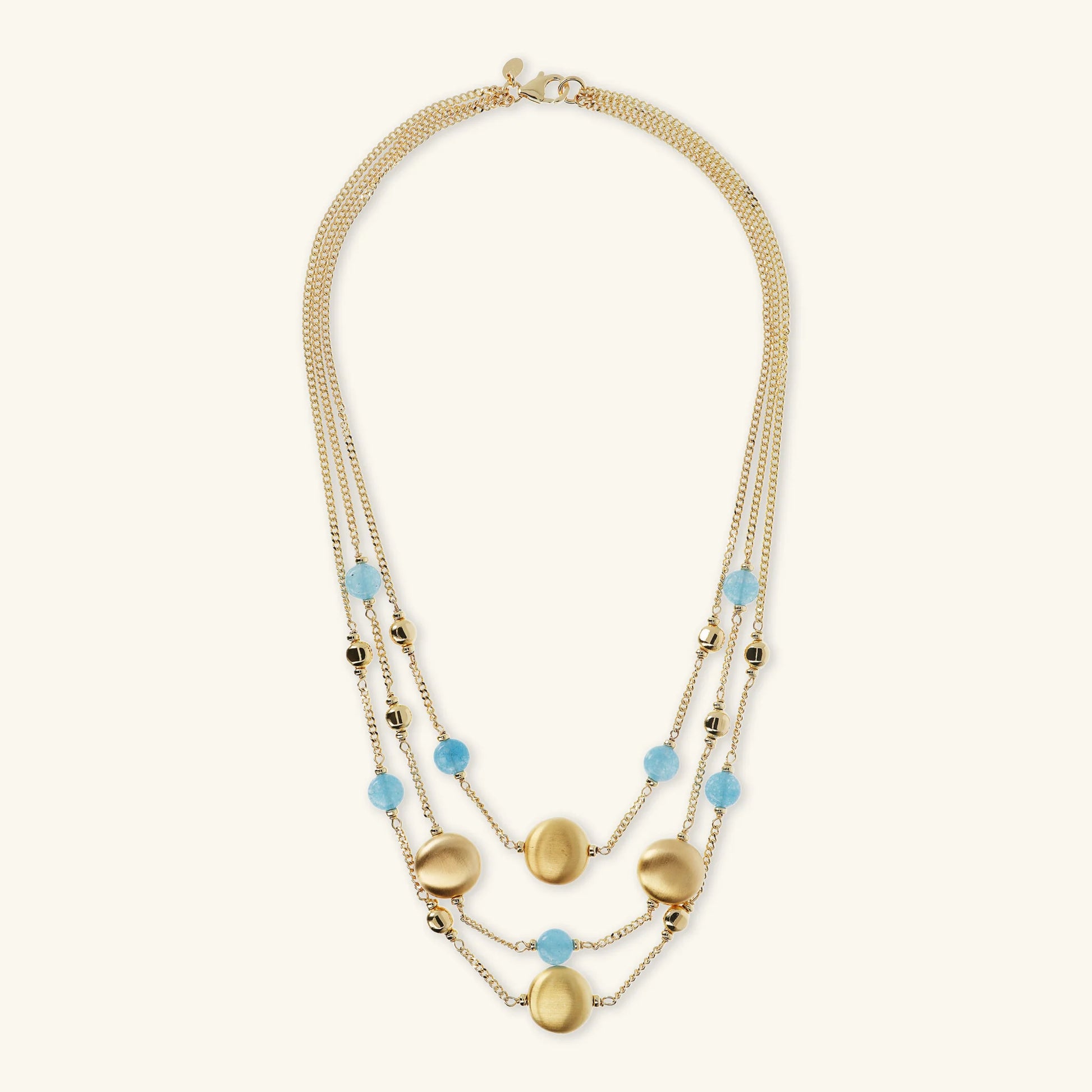 Collana Multifilo Catena Grumetta con Sfere Golden e Pietra Naturale Quarzo