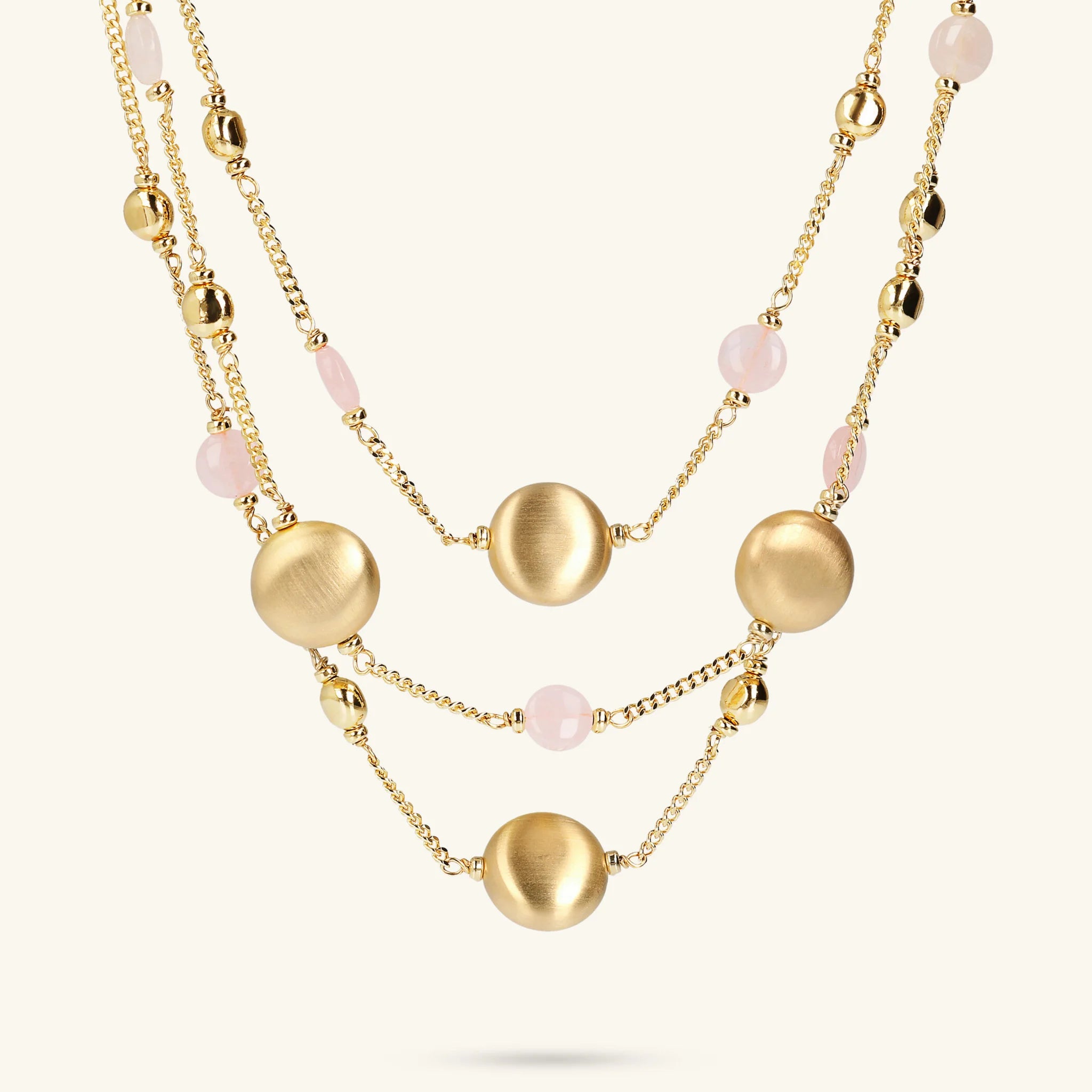 Collana Multifilo Catena Grumetta con Sfere Golden e Pietra Naturale Quarzo