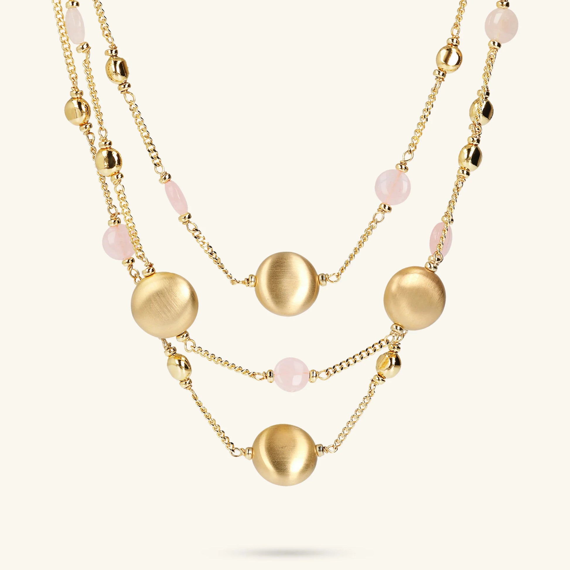 Collana Multifilo Catena Grumetta con Sfere Golden e Pietra Naturale Quarzo