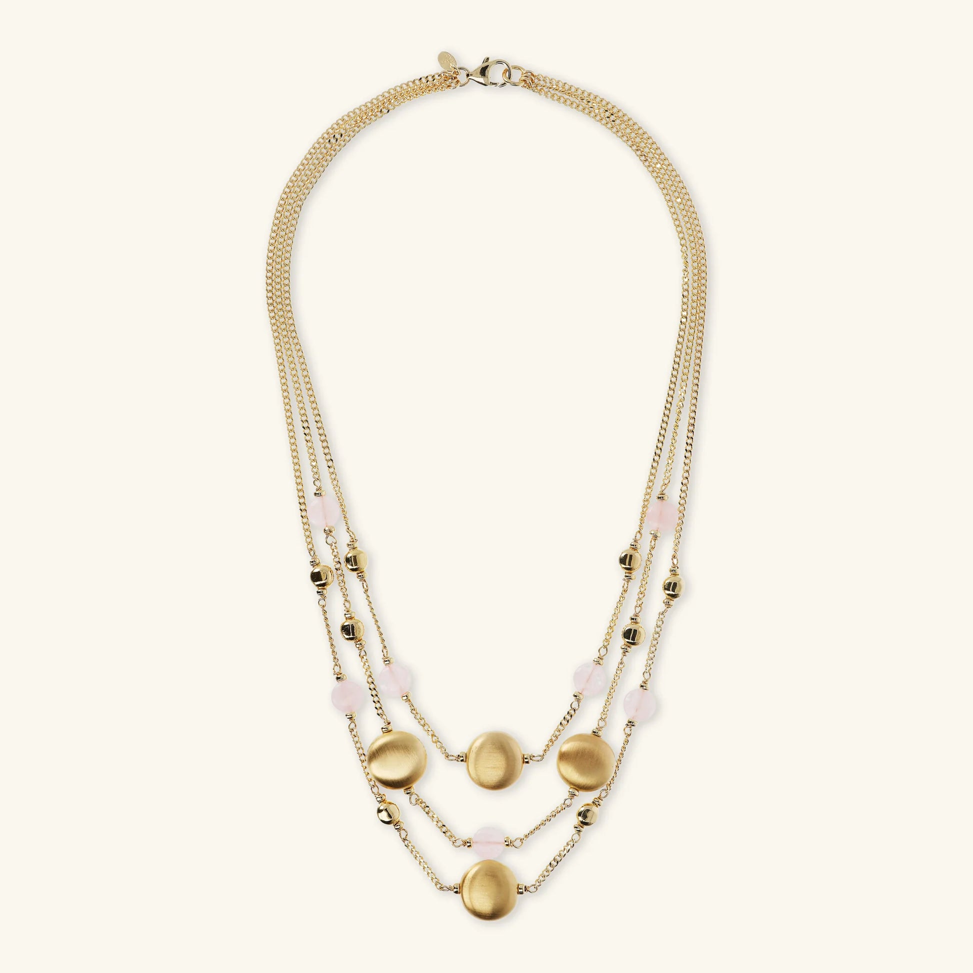 Collana Multifilo Catena Grumetta con Sfere Golden e Pietra Naturale Quarzo