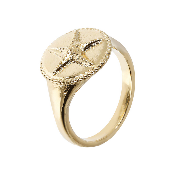 Hammered Cocktail Ring with Starfish and Worked Edges