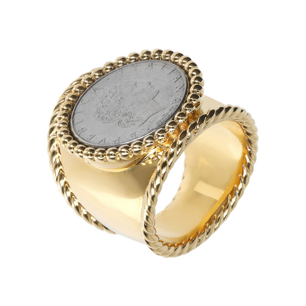 Chevalier Ring with Relief Edges and Original Coin