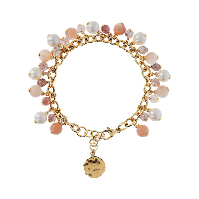 Rolo Chain Bracelet with Pendants in Natural Stones and White Pearls