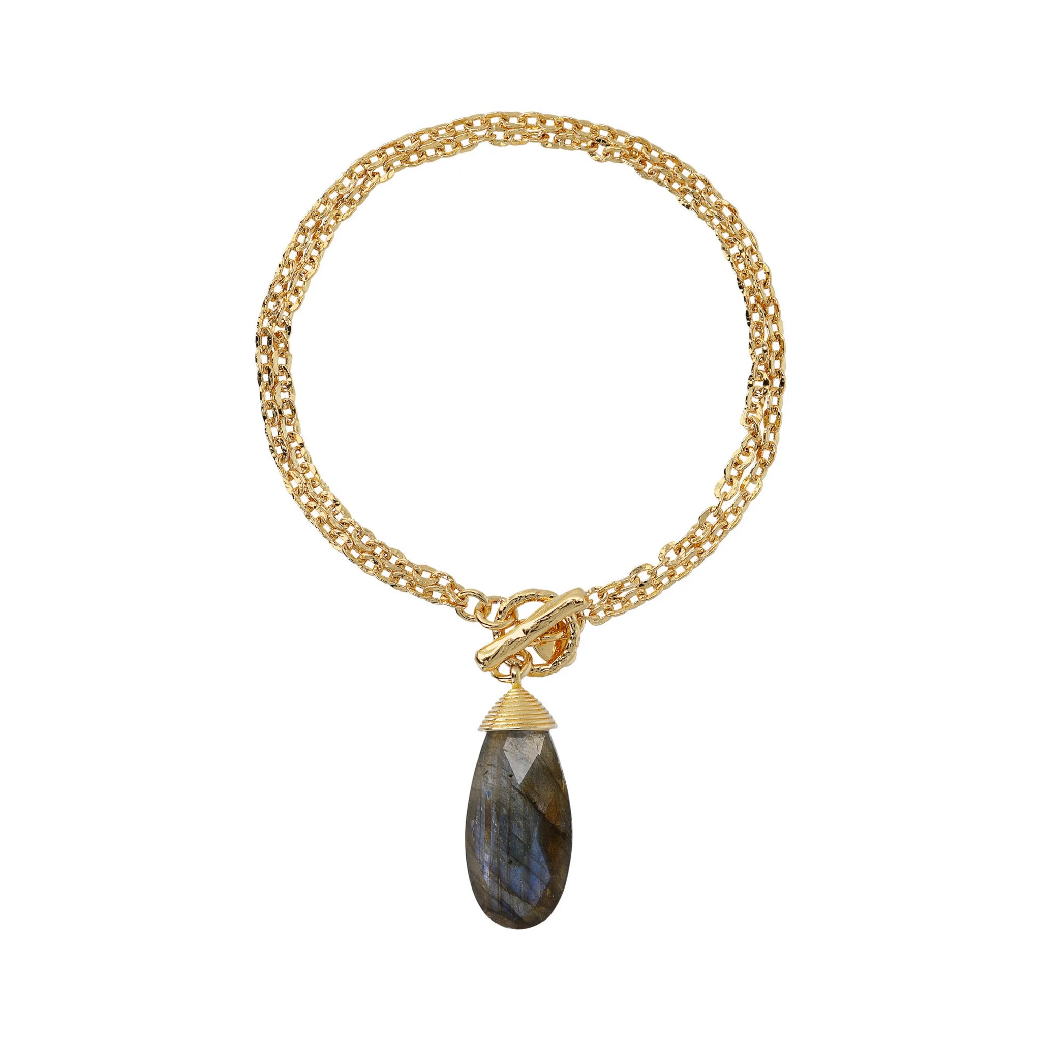 Bracciale Multifilo Catena Forzatina con Ciondolo Goccia in Pietra Naturale