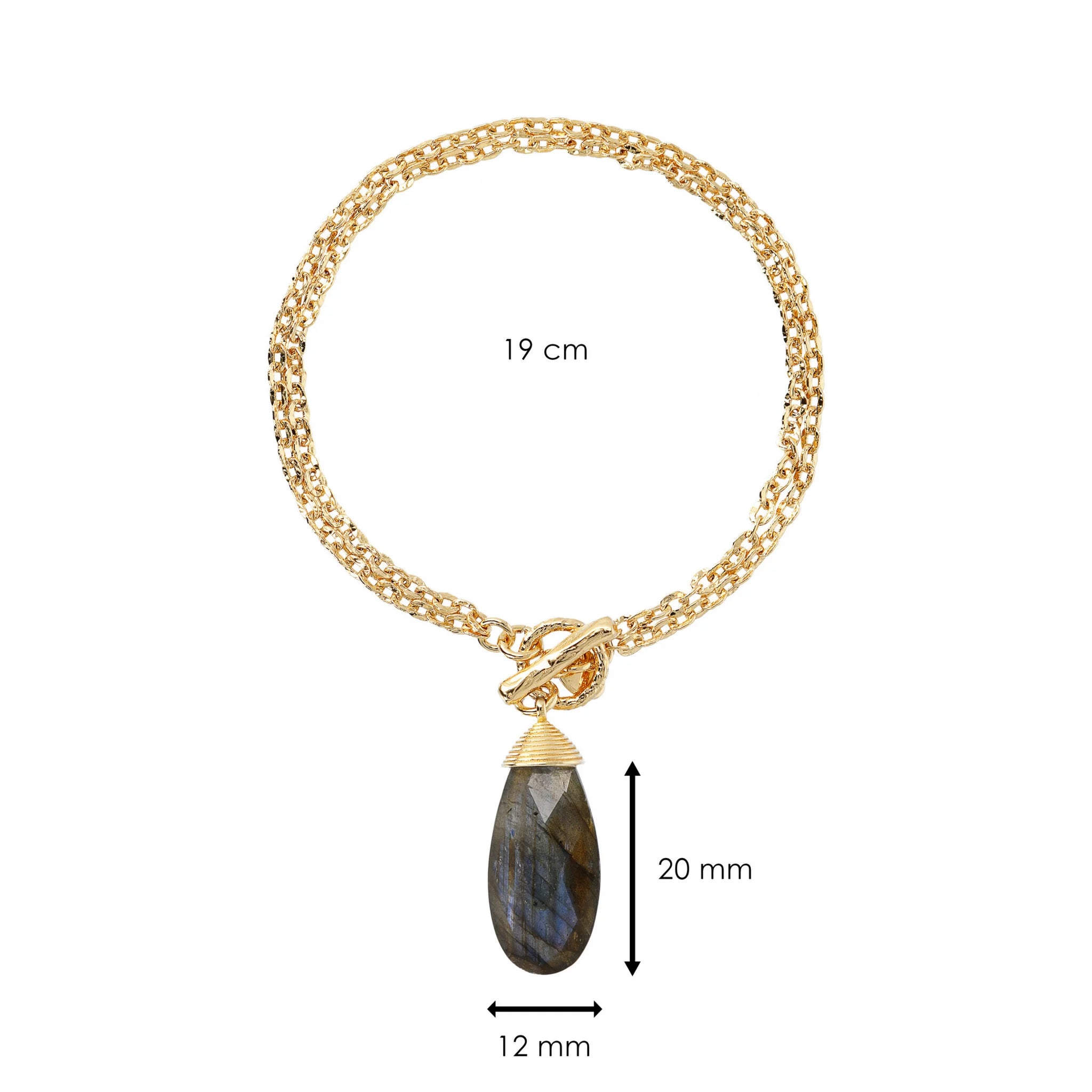 Bracciale Multifilo Catena Forzatina con Ciondolo Goccia in Pietra Naturale