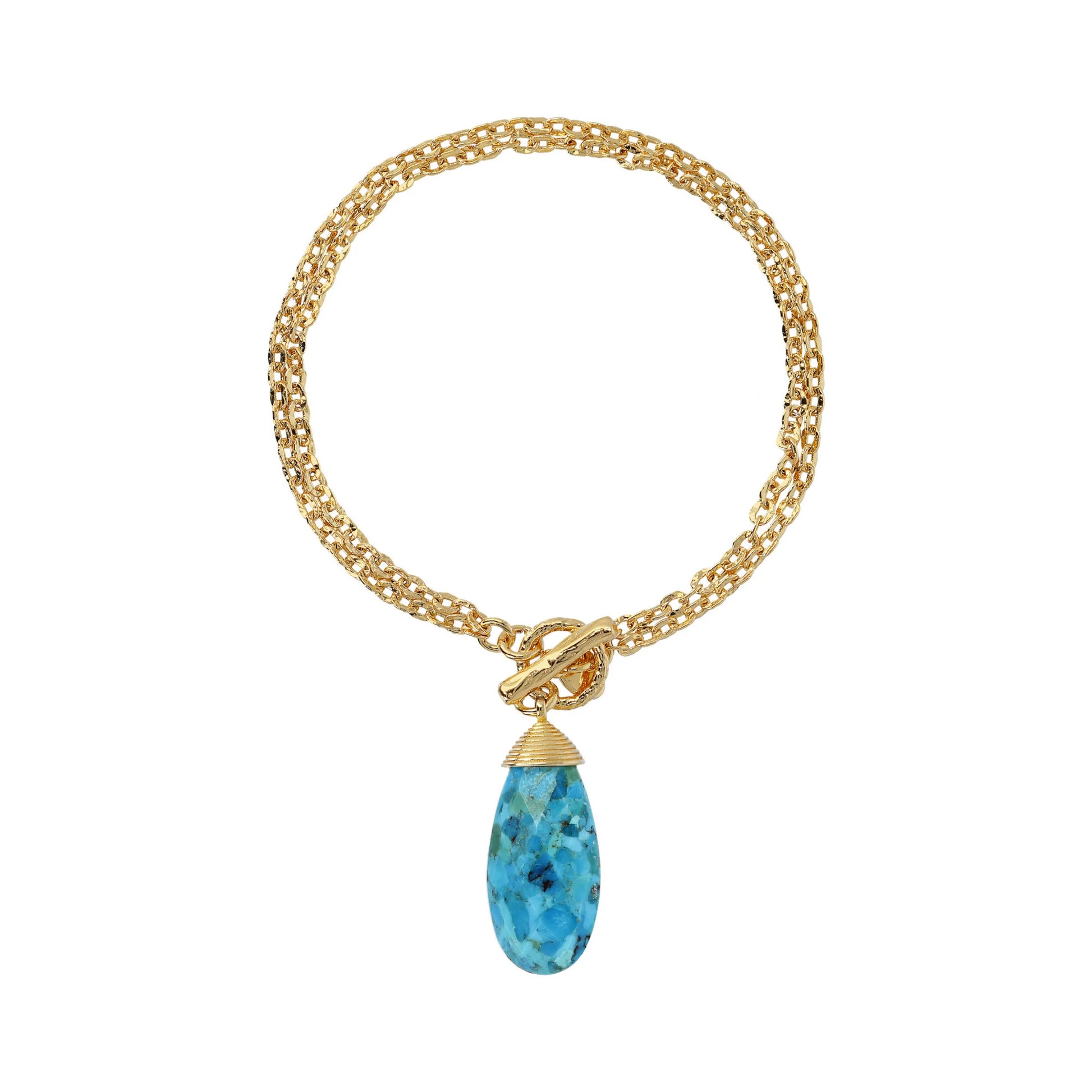 Bracciale Multifilo Catena Forzatina con Ciondolo Goccia in Pietra Naturale