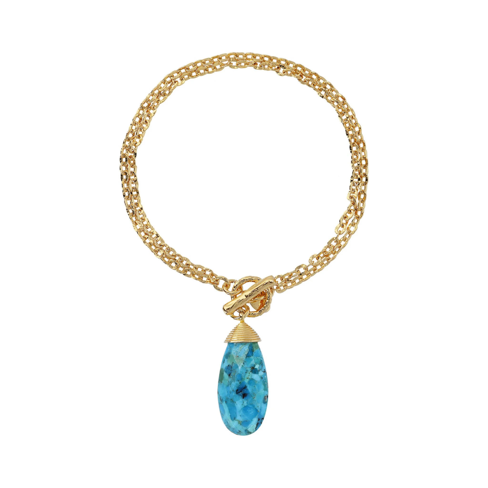 Bracciale Multifilo Catena Forzatina con Ciondolo Goccia in Pietra Naturale