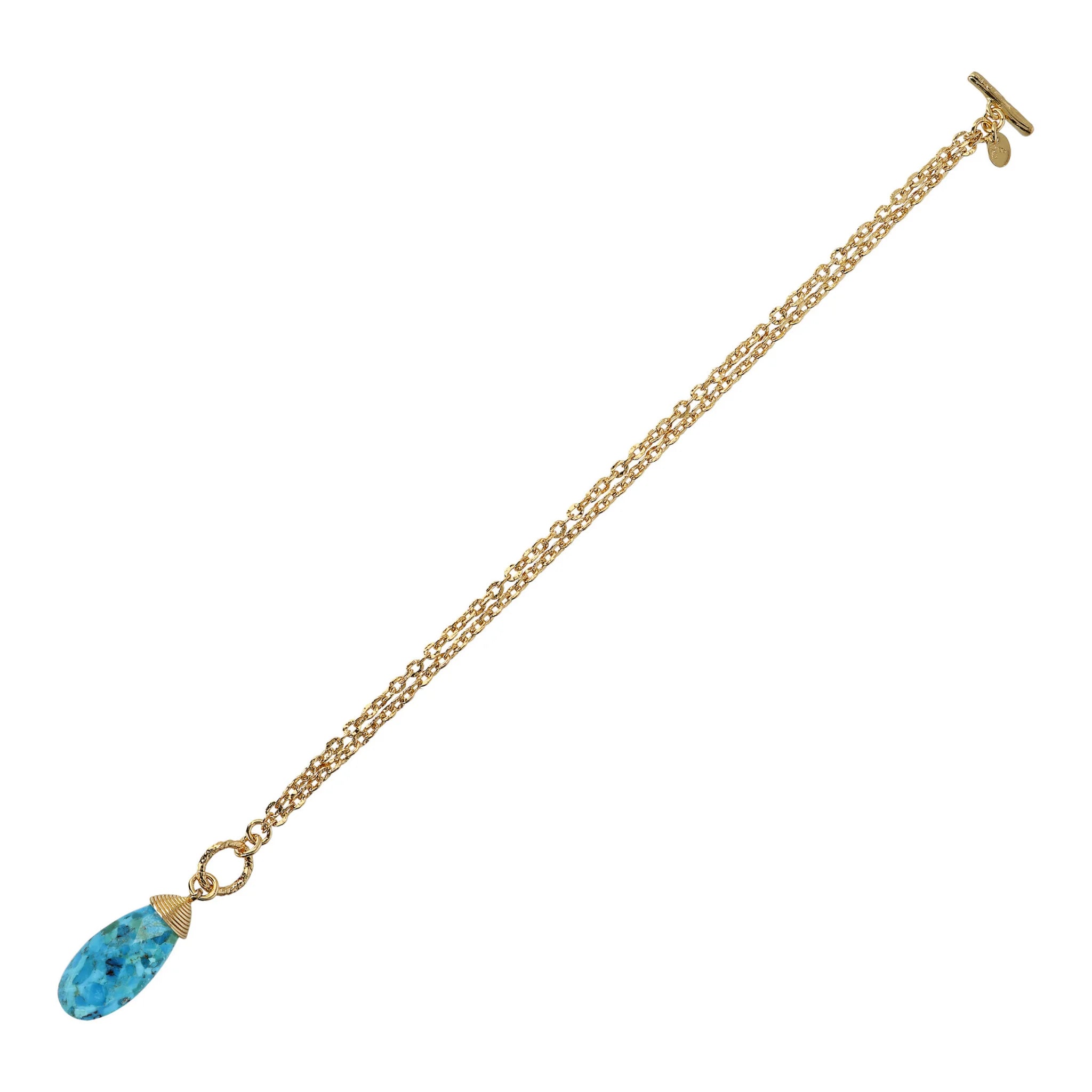Bracciale Multifilo Catena Forzatina con Ciondolo Goccia in Pietra Naturale