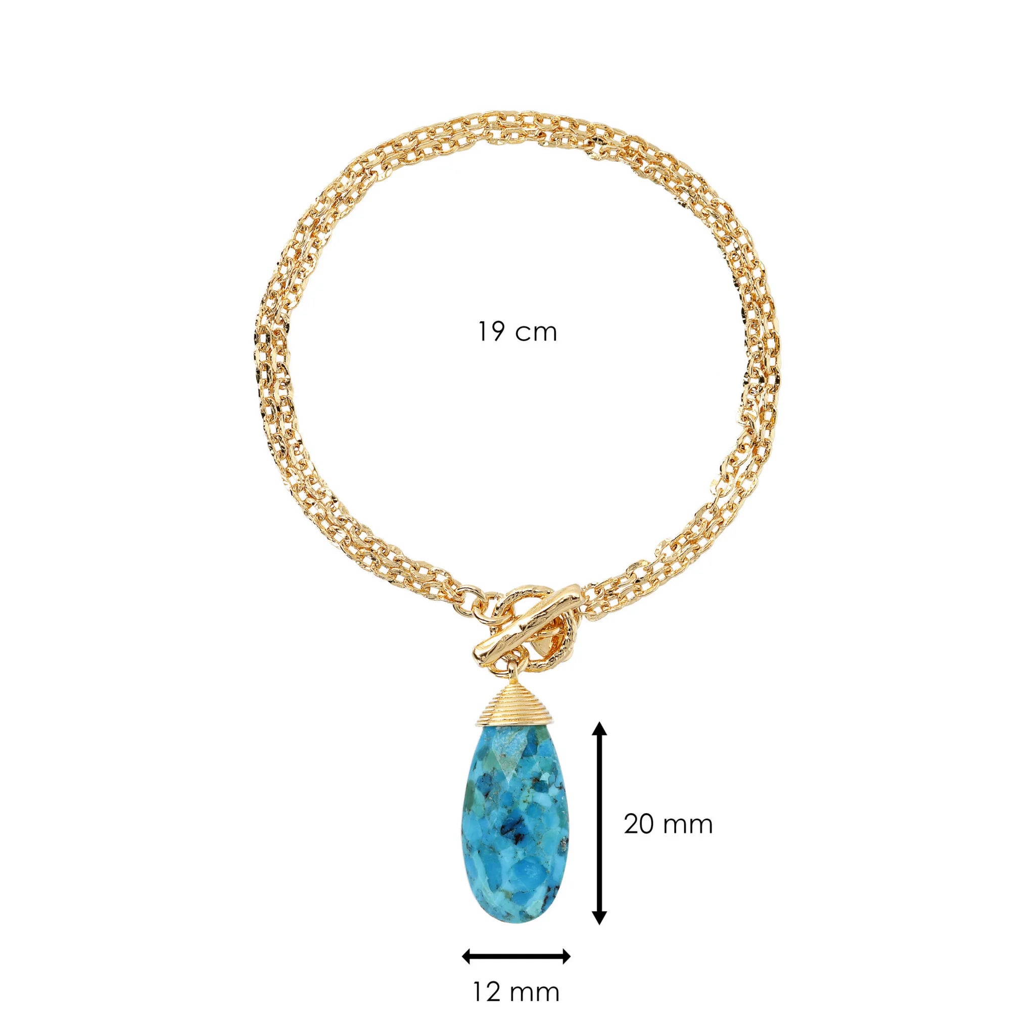 Bracciale Multifilo Catena Forzatina con Ciondolo Goccia in Pietra Naturale