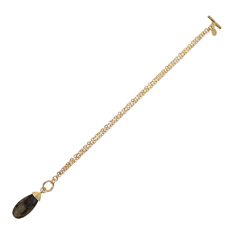 Multi-strand Forzatina Chain Bracelet with Drop Pendant in Natural Stone