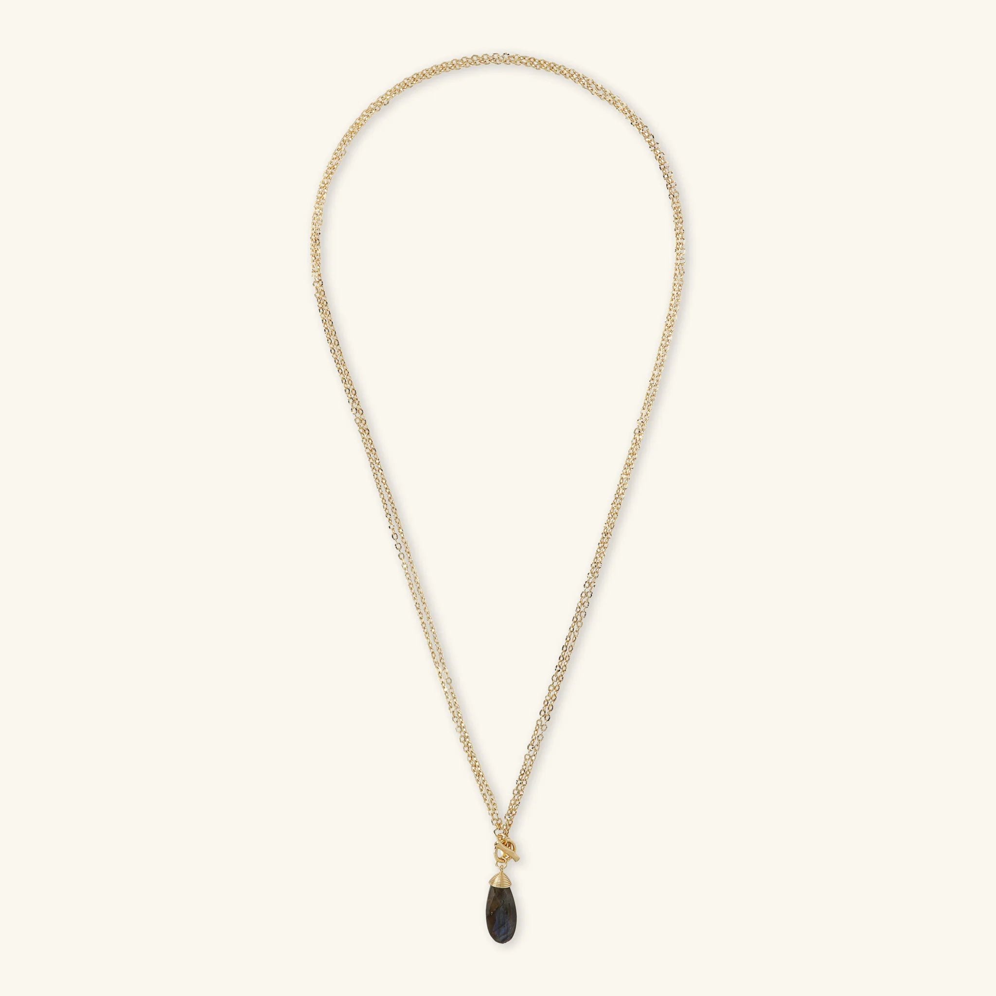 Long Multi-strand Necklace with Drop Pendant in Natural Stone