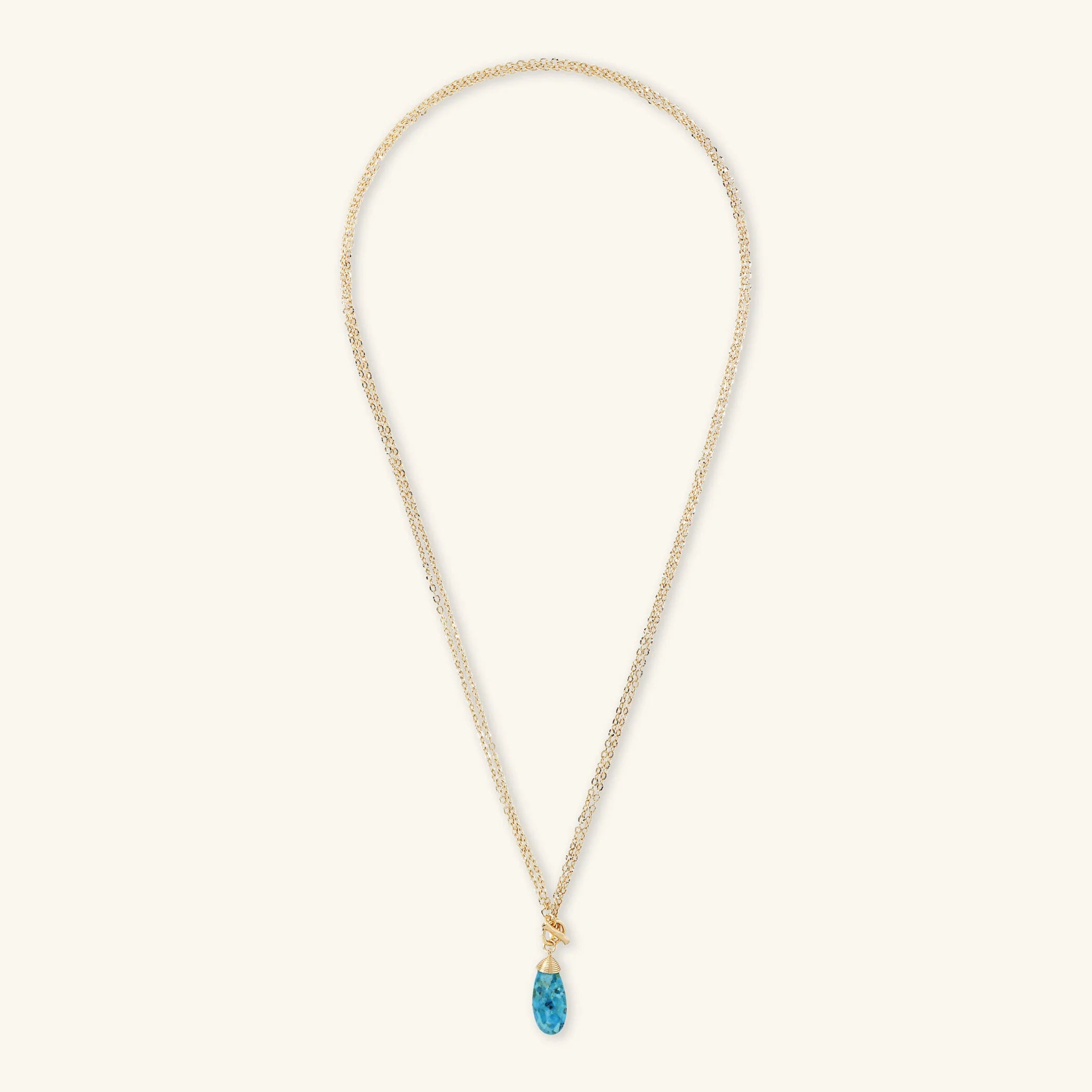 Long Multi-strand Necklace with Drop Pendant in Natural Stone