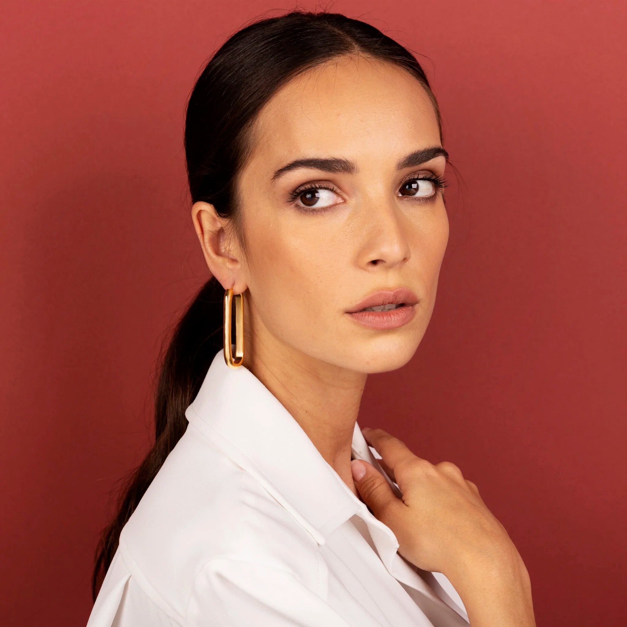 Hammered Effect Elongated Hoop Earrings