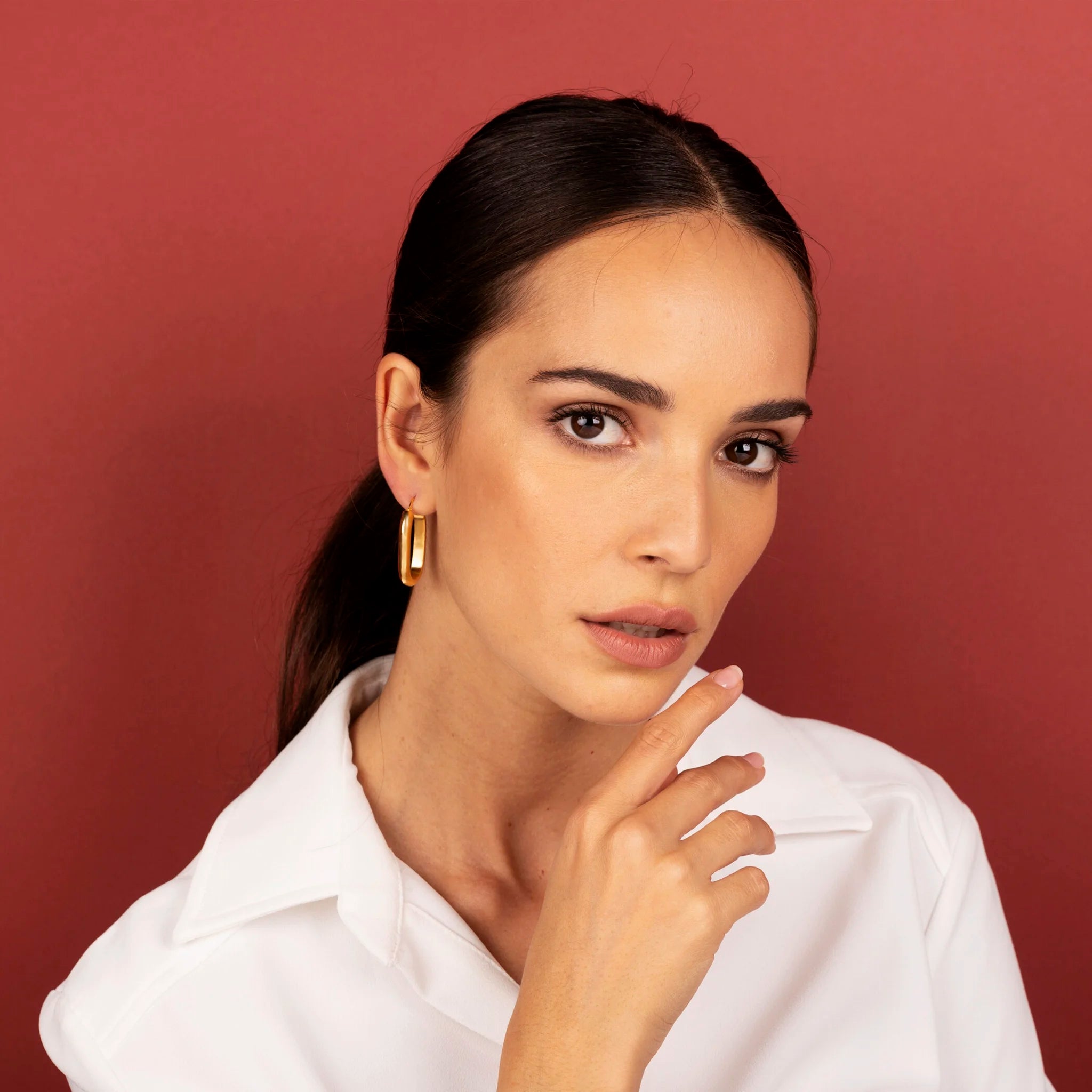 Hammered Effect Elongated Hoop Earrings