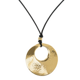 Long Necklace with Perforated Round Hammered Pendant