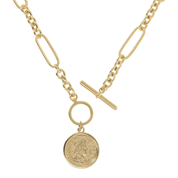 Necklace with Rolo Chain Coin Pendant