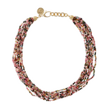 Multi-strand Necklace with Multicolor Tourmaline and Hammered Coin